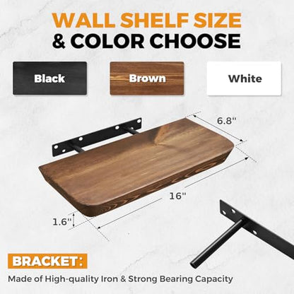 16x6.8x1.6in Slanted Solid Wood Floating Wall Shelves 2-Pack Brown - color: Brown, size: 16"-Set of 2