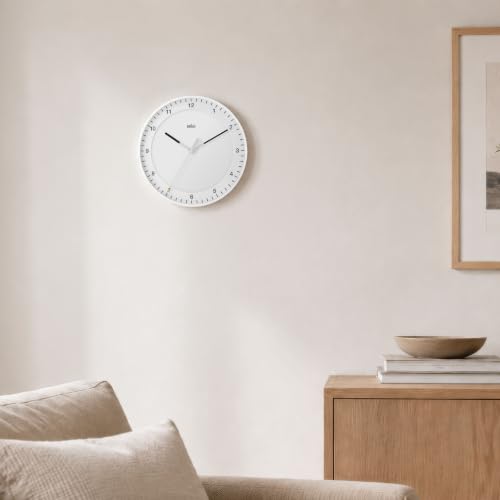 Braun Classic Large Analogue Wall Clock with Silent Sweep Movement, Easy to Read, 30cm Diameter in Black, Model BC17B. - size: 1 Pack Black