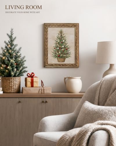 VIYYIEA Gold Framed Canvas Wall Art, Potted Pine Tree Art, 11x14 Inch - color: Potted Pine Tree