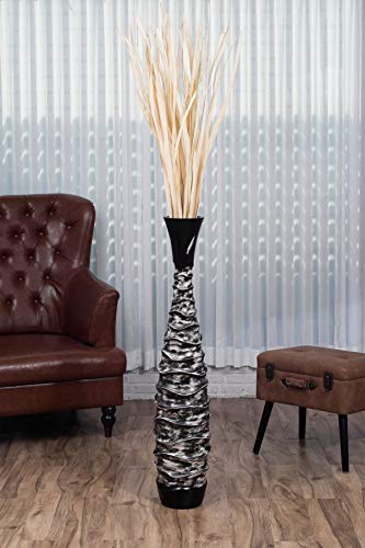 Leewadee Large Black White Home Decor Floor Vase – Wooden 43 inches Tall Farmhouse Decor Flower Holder for Fake Plant and Pampas Grass - color: Black, White, size: 41 inches
