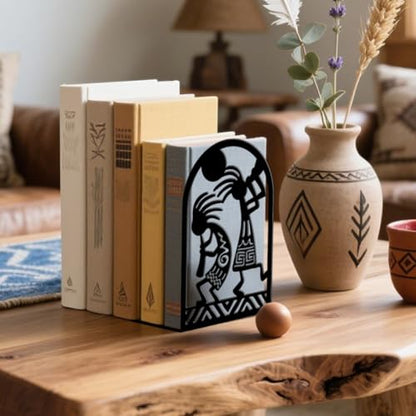Peacoblue 5.3"x4.3"x7.9" Metal Bookends, Heavy Duty Book Ends for Shelves - style: Kokopelli Tribal-Flute Player