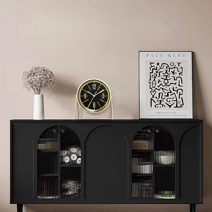 Vintage Metal Desk Clock, Gold Black