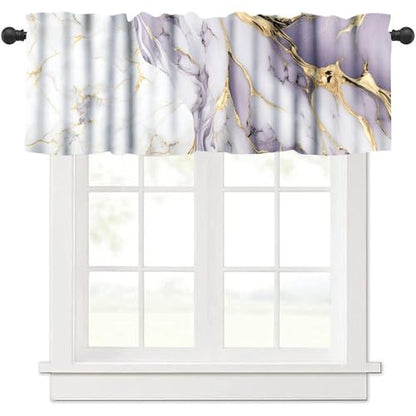 Luxury Pink Kitchen Valance, Abstract Purple White Gold Marble Lines Texture Print Blackout Short Window Curtain Treatment for Cafe Girls Bedroom Living Room, 54x18inch - color: Marble-17