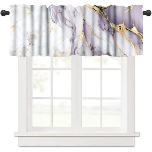 Luxury Pink Kitchen Valance, Abstract Purple White Gold Marble Lines Texture Print Blackout Short Window Curtain Treatment for Cafe Girls Bedroom Living Room, 54x18inch - color: Marble-17