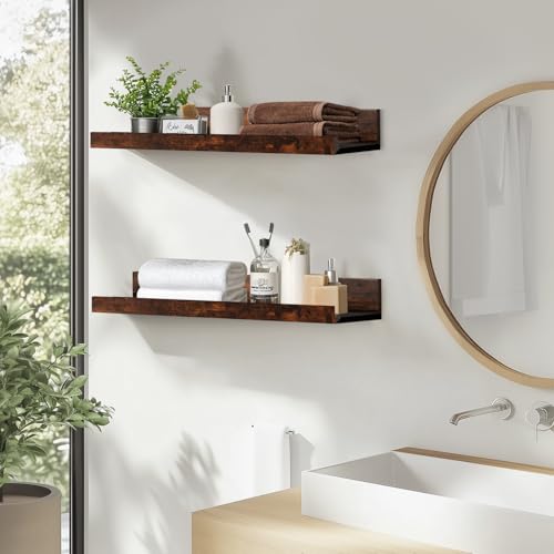 Muzilife 24" Wood Floating Shelves Wall Shelf with Lip, 2Pcs, Brown - color: Walnut Brown, size: 24"