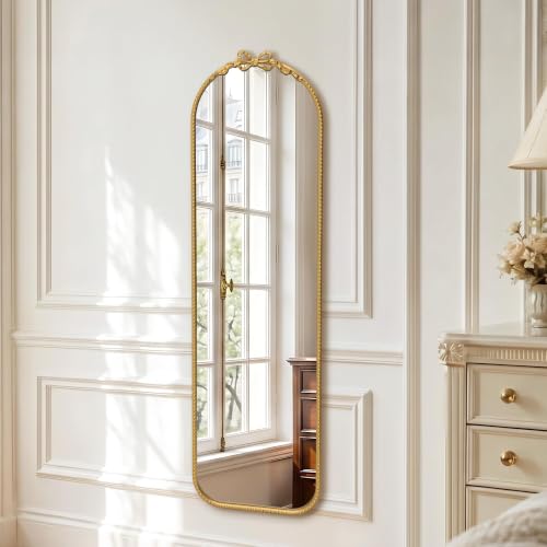 Besdomus Door Full Length Mirror: 14"x50" Gold Bow Over the Door Mirror - size: 50"L x 14"W