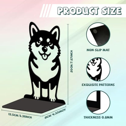 Peacoblue 5.3"x4.3"x7.9" Metal Bookends, Heavy Duty Book Ends for Shelves - style: Cute Shiba Inu