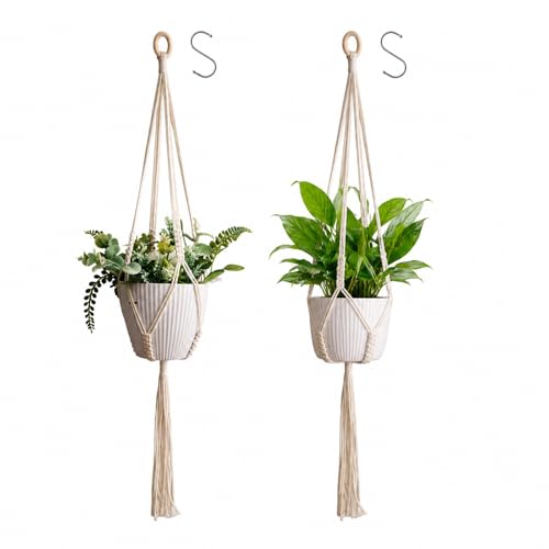 Artilady Macrame Plant Hanger Indoor,Boho Hanging Planter Holder for Window - color: Beige a