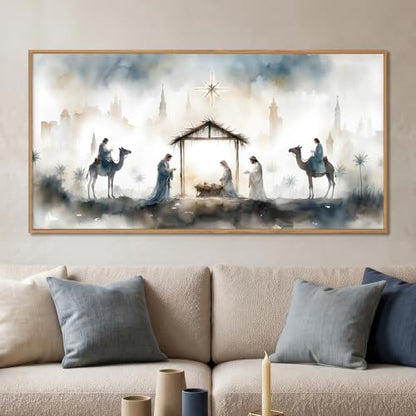 DRACIT Catholic Jesus Nativity Scene Framed Canvas Wall Art Set-20"x40" - color: Jesus Nativity Wall Art, size: 40"L x 20"W