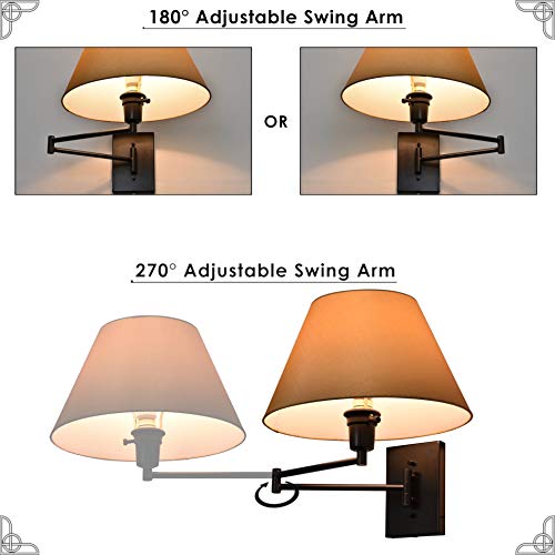 Kira Home Cambridge 15" Modern Swing Arm Wall Sconce + 3-Way Switch, 2-Pack - color: Black,Golden Bronze Shade,2-Pack