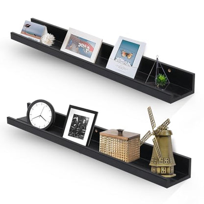 Muzilife 35.4" Large Floating Shelves Wood Wall Shelf with Lip, 2Pcs, Black - color: Black, size: 35.4"