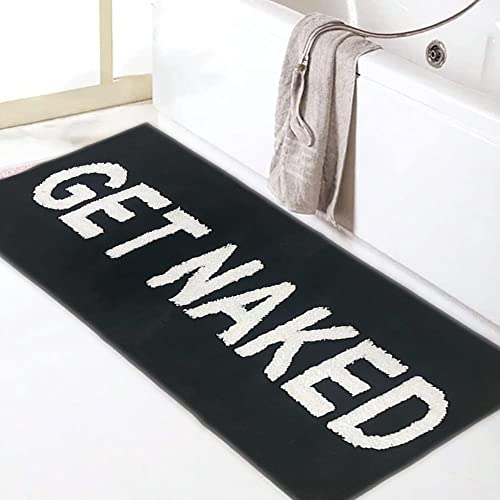 Zeeinx Get Naked Runner Black Cute Bathroom Rugs Long Get Naked Rug Funny Bathroom Decor for Apartment Black Bath mat for Tub and Shower,Machine Washable,18”x47” - color: Black&white, size: 1'6" x 3'11" (Rectangular)