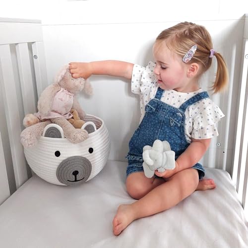 CherryNow Baby Basket for Gifts Empty, Cute Bear Design, Light Grey - color: White, size: 10.5"D x 8.5"H