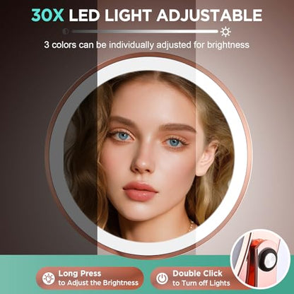 30X Makeup Mirror with Lights and Magnification-Rose Gold 8" Double Sided - color: Rose Gold
