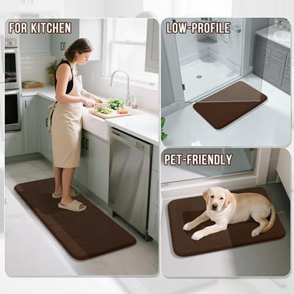 Yimobra Memory Foam Bathroom Mat Set, 24 x 17 & 24 x 20 in, Brown - color: Brown, size: 24x17+24x20 Inch