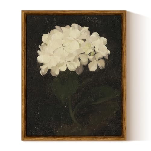 InSimSea Framed Canvas Wall Art, White Hydrangea Oil Painting Canvas Prints, Bedroom Bathroom Wall Art Kitchen Office Wall Decor 8x10in - color: White Hydrangea, size: 10"L x 8"W