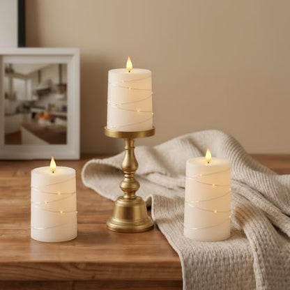 Raycare White Flameless LED Pillar Candles Battery Operated Remote Timer - color: 3pcs-White