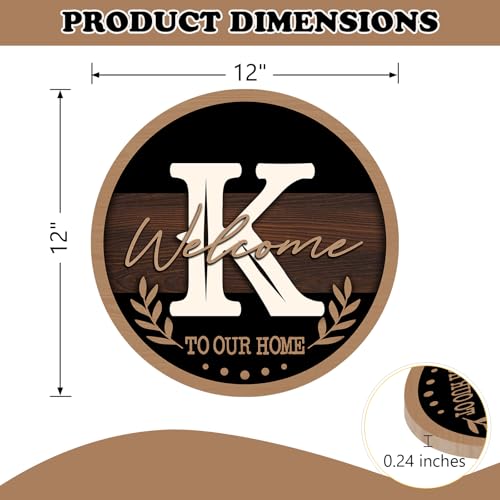 Monogram Letter K Front Door Sign, Welcome to Our Home Family Last - color: K