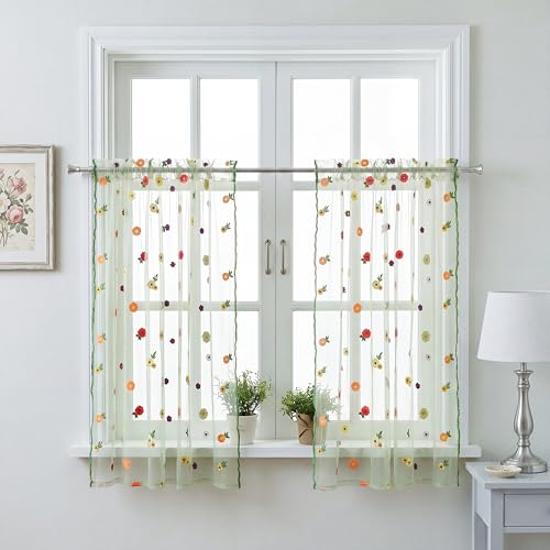 Gilprop Sage Green Floral Sheer Curtains for Window Embroidery Daisy Curtain Length 2 Panels Farmhouse Florals Vintage Seasonal Decor for Spring Summer Women Bedroom Living Room, 30 x 36 Inches - color: Sage Green, size: 30 x 36 Inches