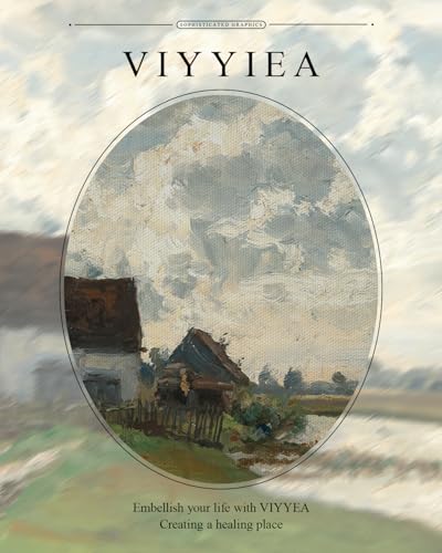 VIYYIEA Gold Framed Countryside Wall Art River Canvas Painting, 13×16 Inch - color: Riverside farmhouses, size: 16"L x 13"W