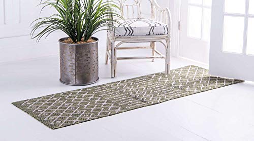 Unique Loom Outdoor Trellis Collection Area Rug - Tribal Trellis (2' x 6' 1" Runner, Green/ Natural) - color: Green/Natural, size: 2' x 6'1" (Runner)