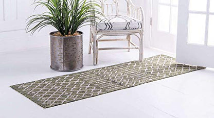 Unique Loom Outdoor Trellis Collection Area Rug - Tribal Trellis (2' x 6' 1" Runner, Green/ Natural) - color: Green/Natural, size: 2' x 6'1" (Runner)