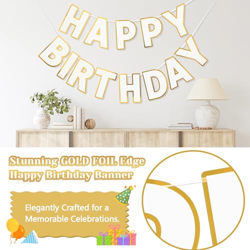 Pre-Strung Happy Birthday Banner White Party Decorations - color: White