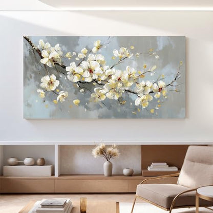 YISXINOAG Beige Flower Floral Wall Art Modern Painting Canvas Print 29"X58" - color: grey beige, size: 58"L x 29"W