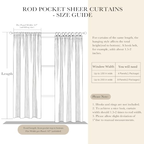 PONY DANCE 4 Panels White Sheer Curtains 96 Inches Long, W 42" x L 96" - color: White, size: 42"W x 96"L (Pack of 4)