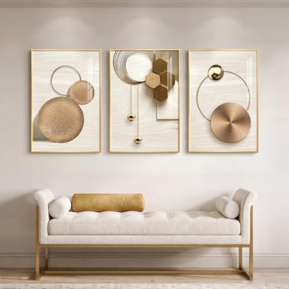 Large Framed Modern Luxury Gold Wall Art for Living Room, 3 Piece 24x36 In - color: Gold Circle Trio, size: 24" W x 36" H x 3 pieces