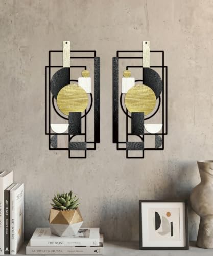Putuo Decor 2-Piece Black Gold Geometric Metal Wall Art - color: Black&Gold
