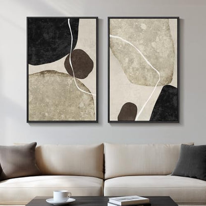 Large Framed Neutral Abstract Canvas Prints Wall Art Set of 2, 20x30 In - color: Stone-Inspired Abstract, size: 20" W x 30" H x 2Pcs