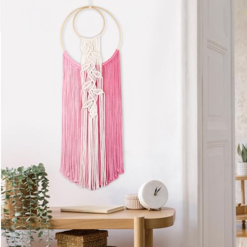 LB Pink Macrame Wall Hanging for Bedroom Headboard,10X30 Inch - color: Pink