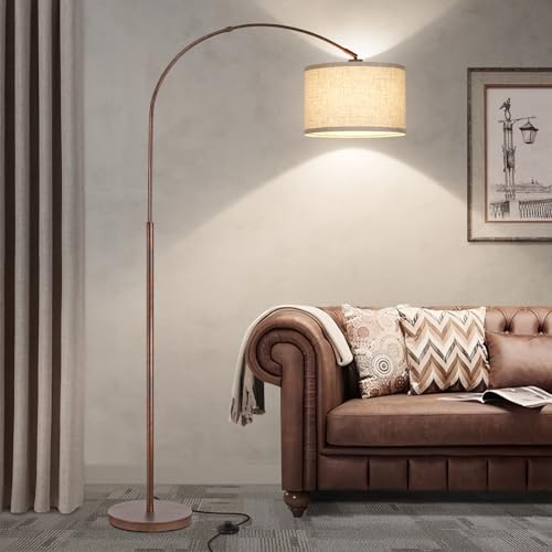 Floor Lamp for Living Room, Vintage Arc Floor Lamp with Adjustable Lamp Head, Tall Pole Lamp with On/Off Pedal Switch, Over Couch Arched Reading Light for Bedroom, Office, Study Room (Antique Bronze) - color: Antique Bronze