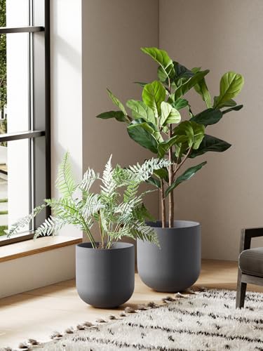 LE TAUCI 10 Inch Plant Pot, Ceramic Pots for Plants, Charcoal Gray - color: Charcoal Gray, size: 10"
