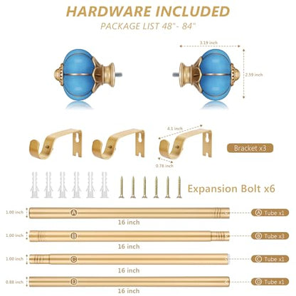 Ceramic Curtain Rods for Windows 48 to 84 Inch 1 Inch Adjustable - color: Gold Blue, size: 48"-84"