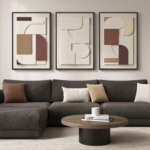 3D Textured Large Framed Neutral Abstract Wall Art for Living Room, 3 Piece - color: Neutral --D, size: 24"w X 36"h X 3pcs