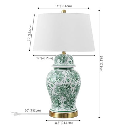 JONATHAN Y Ellis Chinoiserie Ginger Jar Table Lamp 29.5", Green/White - color: Green/White