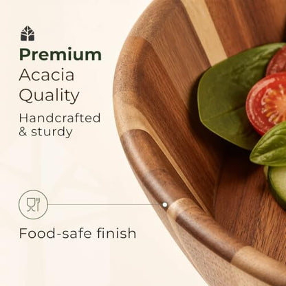 Acacia Wood Salad Bowl - Small Serving Wooden Bowl for Kitchen, 10"