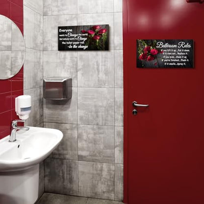 Jetec 2 Pcs Funny Bathroom Signs Wall Decor Farmhouse,Rose Style - style: Rose Style