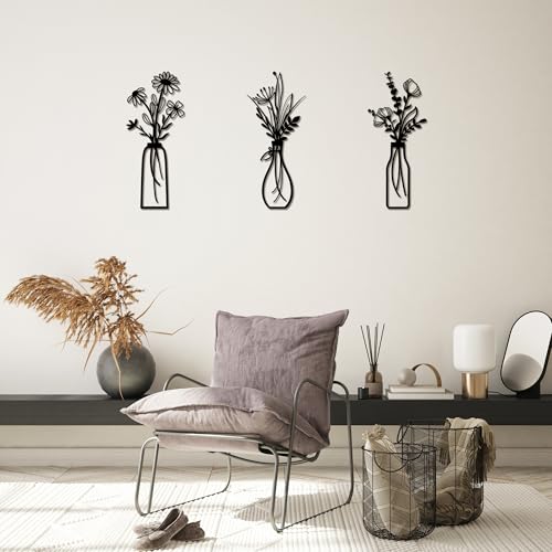 Embewhis Wall Decor Metal Flowers 3pcs, Rustic Farmhouse Flower Sculptures, 13.7" Wall Art Decor, Drill-Free Install Option for Living Room, Kitchen, Bedroom & Bathroom - size: K