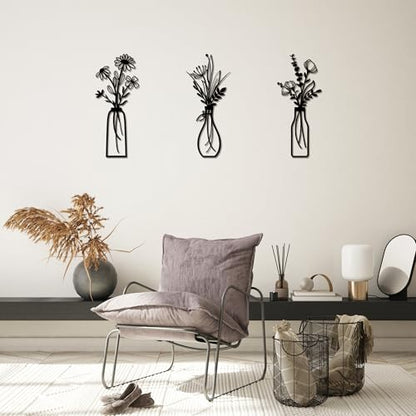 Embewhis Wall Decor Metal Flowers 3pcs, Rustic Farmhouse Flower Sculptures, 13.7" Wall Art Decor, Drill-Free Install Option for Living Room, Kitchen, Bedroom & Bathroom - size: K