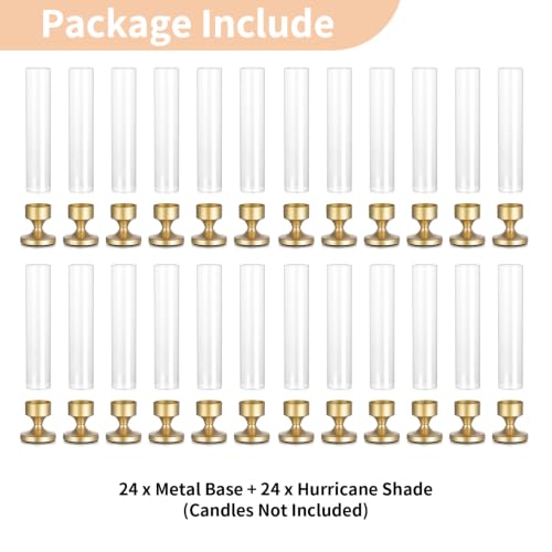 NUPTIO Hurricane Glass Candle Holder: Set of 24 Gold Candleholders Bulk - size: 24 pcs