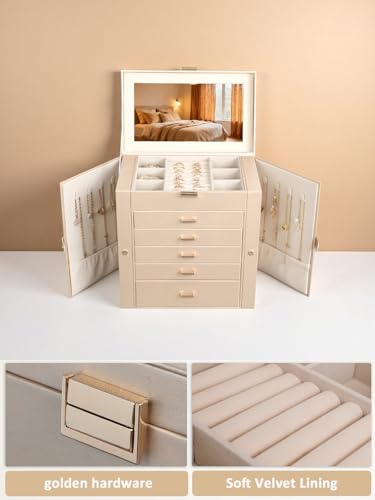 BOOVO Large Jewelry Box for Women 6 Layer - color: Champagne Gold, size: 6 Layer