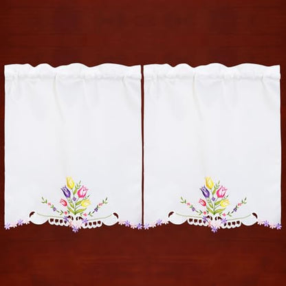 Simhomsen Embroidered Tulips Kitchen Window Curtain Swag and Tiers Set for Easters and Spring (Tulips) - color: Tulips