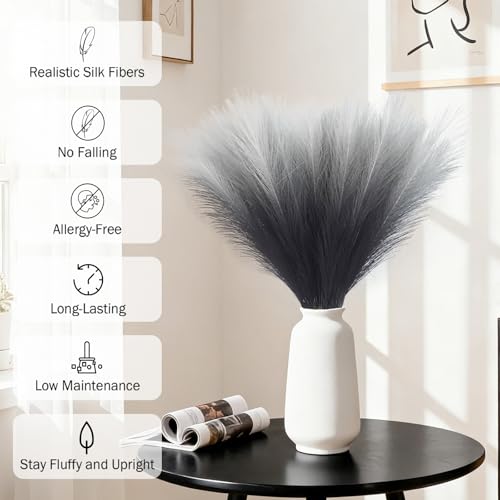 50Pcs 21.6'' Black Gradient Pampas Grass, Faux Pampas Grass Vase Filler - color: Black, size: 21.6inch-50Pcs