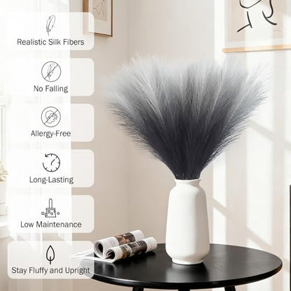 50Pcs 21.6'' Black Gradient Pampas Grass, Faux Pampas Grass Vase Filler - color: Black, size: 21.6inch-50Pcs