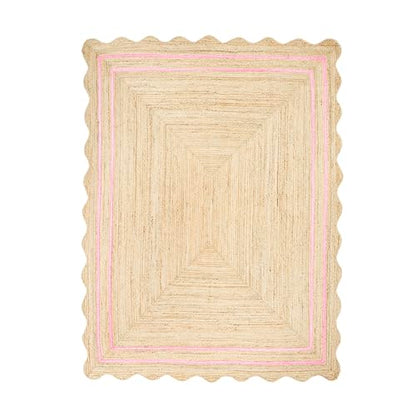 Wave Scalloped Jute Rug Entryway Natural Boho Area Rug Light Pink 2'x3' - color: Light Pink, size: 2'x3'