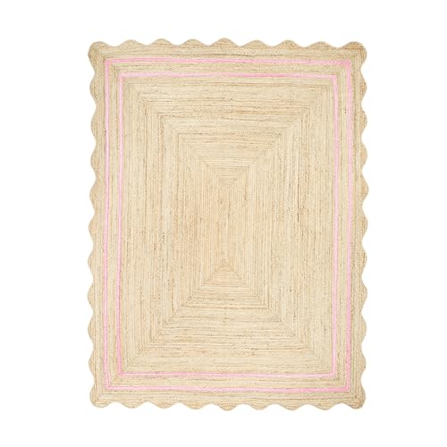 Wave Scalloped Jute Rug Entryway Natural Boho Area Rug Light Pink 2'x4' - color: Light Pink, size: 2'x4'