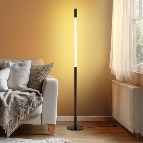 NUÜR Modern Black Floor Lamp, Dimmable LED Standing Lamp with Remote - style: Slim Linear Floor Lamp